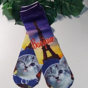 Bonjour Winking Kitty Graphic Socks